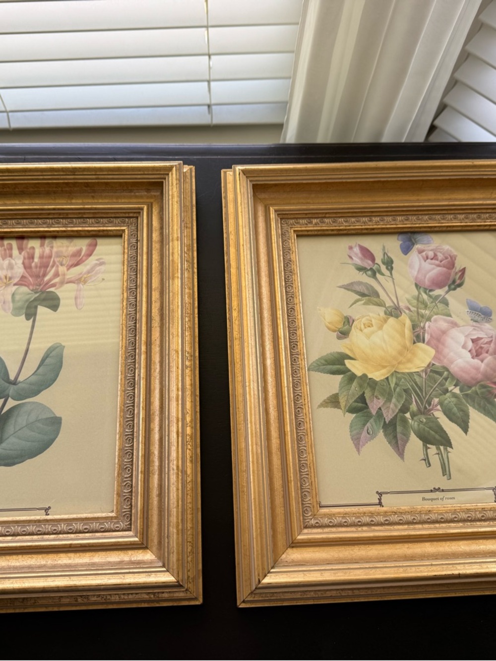 Pair of Framed Botanical Floral Prints in High End Gold Frames